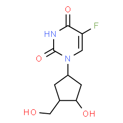 ChemSpider 2D Image | 5-Fluoro-1-[3-hydroxy-4-(hydroxymethyl)cyclopentyl]-2,4(1H,3H)-pyrimidinedione | C10H13FN2O4
