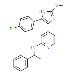 ChemSpider 2D Image | 4-[5-(4-Fluorophenyl)-2-(methylsulfanyl)-1H-imidazol-4-yl]-N-[(1R)-1-phenylethyl]-2-pyridinamine | C23H21FN4S