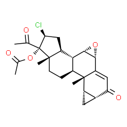 ChemSpider 2D Image | (1R,2S,3aS,3bR,3cS,4aR,6aR,7aS,7bS,7cS,9aS)-1-Acetyl-2-chloro-7b,9a-dimethyl-6-oxo-1,2,3,3a,3b,3c,4a,6,6a,7,7a,7b,7c,8,9,9a-hexadecahydrocyclopenta[1,2]cyclopropa[5,6]phenanthro[9,10-b]oxiren-1-yl ace
tate | C24H29ClO5