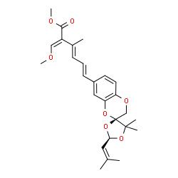 ChemSpider 2D Image | Methyl (2E,3E,5E)-6-[(2S,2'R)-5',5'-dimethyl-2'-(2-methyl-1-propen-1-yl)spiro[1,4-benzodioxine-2,4'-[1,3]dioxolan]-7-yl]-2-(methoxymethylene)-3-methyl-3,5-hexadienoate | C26H32O7