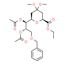 ChemSpider 2D Image | Ethyl (2S,6R)-6-[(1S,2S)-1,2-diacetoxy-3-(benzyloxy)propyl]-4,4-dimethoxytetrahydro-2H-pyran-2-carboxylate | C24H34O10