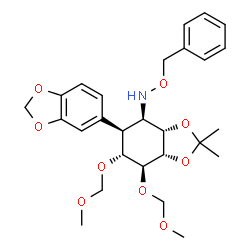 ChemSpider 2D Image | (3aS,4R,5S,6R,7S,7aS)-N-(Benzyloxy)-6,7-bis(methoxymethoxy)-2,2-dimethyl-3a,4,5,6,7,7a-hexahydro-5,5'-bi-1,3-benzodioxol-4-amine | C27H35NO9