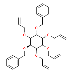 ChemSpider 2D Image | 1,1'-{[(1R,3R,4R,6S)-2,4,5,6-Tetrakis(allyloxy)-1,3-cyclohexanediyl]bis(oxymethylene)}dibenzene | C32H40O6