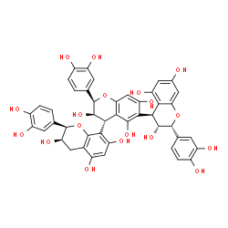 ChemSpider 2D Image | (2R,2'R,2''R,3R,3'R,3''R,4S,4'R)-2,2',2''-Tris(3,4-dihydroxyphenyl)-3,3',3'',4,4',4''-hexahydro-2H,2'H,2''H-4,6':4',8''-terchromene-3,3',3'',5,5',5'',7,7',7''-nonol | C45H38O18