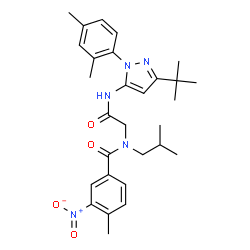 ChemSpider 2D Image | N-(2-{[1-(2,4-Dimethylphenyl)-3-(2-methyl-2-propanyl)-1H-pyrazol-5-yl]amino}-2-oxoethyl)-N-isobutyl-4-methyl-3-nitrobenzamide | C29H37N5O4