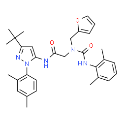 ChemSpider 2D Image | N~2~-[(2,6-Dimethylphenyl)carbamoyl]-N-[1-(2,4-dimethylphenyl)-3-(2-methyl-2-propanyl)-1H-pyrazol-5-yl]-N~2~-(2-furylmethyl)glycinamide | C31H37N5O3