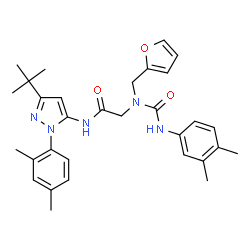 ChemSpider 2D Image | N~2~-[(3,4-Dimethylphenyl)carbamoyl]-N-[1-(2,4-dimethylphenyl)-3-(2-methyl-2-propanyl)-1H-pyrazol-5-yl]-N~2~-(2-furylmethyl)glycinamide | C31H37N5O3