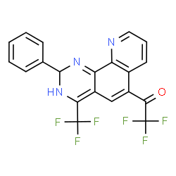 ChemSpider 2D Image | 2,2,2-Trifluoro-1-[2-phenyl-4-(trifluoromethyl)-2,3-dihydropyrido[3,2-h]quinazolin-6-yl]ethanone | C20H11F6N3O
