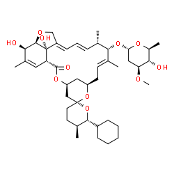 ChemSpider 2D Image | (1'R,2R,4'S,5S,6S,8'R,10'E,12'S,13'S,14'E,16'E,20'R,21'R,24'S)-6-Cyclohexyl-21',24'-dihydroxy-5,11',13',22'-tetramethyl-2'-oxo-3,4,5,6-tetrahydrospiro[pyran-2,6'-[3,7,19]trioxatetracyclo[15.6.1.1~4,8~
.0~20,24~]pentacosa[10,14,16,22]tetraen]-12'-yl 2,6-dideoxy-3-O-methyl-alpha-L-arabino-hexopyranoside | C43H64O11
