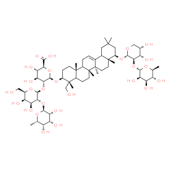 ChemSpider 2D Image | (3beta,5xi,9xi,18xi,22beta)-22-{[2-O-(6-Deoxy-alpha-L-mannopyranosyl)-alpha-L-arabinopyranosyl]oxy}-23-hydroxyolean-12-en-3-yl 6-deoxy-alpha-L-talopyranosyl-(1->2)-beta-D-galactopyranosyl-(1->2)-beta-
D-glucopyranosiduronic acid | C59H96O26