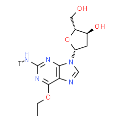 ChemSpider 2D Image | 9-(2-Deoxy-beta-D-erythro-pentofuranosyl)-6-ethoxy-9H-purin-2-(N-~3~H_1_)amine | C12H16TN5O4