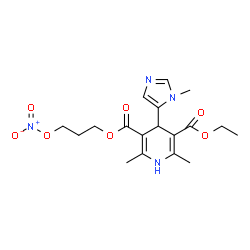 ChemSpider 2D Image | Ethyl 3-(nitrooxy)propyl 2,6-dimethyl-4-(1-methyl-1H-imidazol-5-yl)-1,4-dihydro-3,5-pyridinedicarboxylate | C18H24N4O7