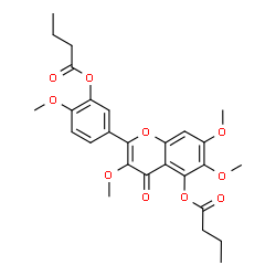 ChemSpider 2D Image | 2-[3-(Butyryloxy)-4-methoxyphenyl]-3,6,7-trimethoxy-4-oxo-4H-chromen-5-yl butyrate | C27H30O10