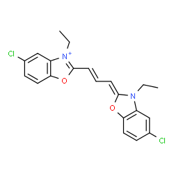 ChemSpider 2D Image | 5-Chloro-2-[(1E,3Z)-3-(5-chloro-3-ethyl-1,3-benzoxazol-2(3H)-ylidene)-1-propen-1-yl]-3-ethyl-1,3-benzoxazol-3-ium | C21H19Cl2N2O2