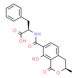 ChemSpider 2D Image | N-{[(3R)-8-Hydroxy-3-methyl-1-oxo-3,4-dihydro-1H-isochromen-7-yl]carbonyl}-D-phenylalanine | C20H19NO6