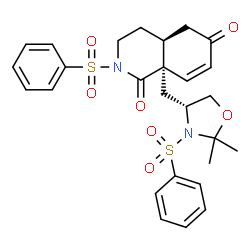 ChemSpider 2D Image | (4aS,8aS)-8a-{[(4R)-2,2-Dimethyl-3-(phenylsulfonyl)-1,3-oxazolidin-4-yl]methyl}-2-(phenylsulfonyl)-3,4,4a,8a-tetrahydro-1,6(2H,5H)-isoquinolinedione | C27H30N2O7S2