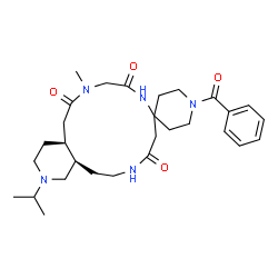 ChemSpider 2D Image | (4a'S,16a'R)-1-Benzoyl-2'-isopropyl-7'-methyldecahydro-1'H-spiro[piperidine-4,11'-pyrido[3,4-k][1,4,8]triazacyclotetradecine]-6',9',13'(2'H,10'H,12'H)-trione | C29H43N5O4