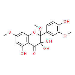 ChemSpider 2D Image | 3,3,5-Trihydroxy-2-(4-hydroxy-3-methoxyphenyl)-2,7-dimethoxy-2,3-dihydro-4H-chromen-4-one | C18H18O9