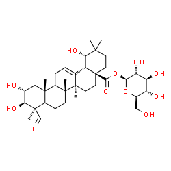 ChemSpider 2D Image | 1-O-[(2alpha,3beta,5xi,9xi,19alpha)-2,3,19-Trihydroxy-24,28-dioxoolean-12-en-28-yl]-beta-D-glucopyranose | C36H56O11