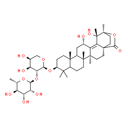 ChemSpider 2D Image | (3beta,5xi,9xi,12alpha)-12,19-Dihydroxy-28-oxo-20,28-epoxyurs-13(18)-en-3-yl 2-O-(6-deoxy-alpha-L-mannopyranosyl)-alpha-L-arabinopyranoside | C41H64O13