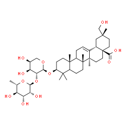 ChemSpider 2D Image | (3beta,5xi,9xi)-3-{[2-O-(6-Deoxy-alpha-L-mannopyranosyl)-alpha-L-arabinopyranosyl]oxy}-29-hydroxyolean-12-en-28-oic acid | C41H66O12