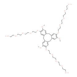 ChemSpider 2D Image | 2,2',2''-[(3,8,13-Trimethoxy-10,15-dihydro-5H-tribenzo[a,d,g][9]annulene-2,7,12-triyl)tris(oxy-2,1-ethanediyloxy-2,1-ethanediyloxy-2,1-ethanediyloxy)]triethanol | C48H72O18