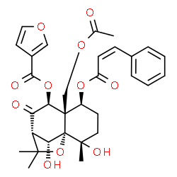 ChemSpider 2D Image | (1S,2S,5S,6S,7S,9R,12R)-6-(Acetoxymethyl)-2,12-dihydroxy-2,10,10-trimethyl-8-oxo-5-{[(2Z)-3-phenyl-2-propenoyl]oxy}-11-oxatricyclo[7.2.1.0~1,6~]dodec-7-yl 3-furoate | C31H34O11