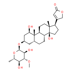ChemSpider 2D Image | (1beta,3beta,5beta)-3-[(6-Deoxy-3-O-methyl-alpha-L-glucopyranosyl)oxy]-1,14-dihydroxycard-20(22)-enolide | C30H46O9