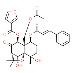 ChemSpider 2D Image | (1S,2S,5S,6S,7S,9R,12R)-6-(Acetoxymethyl)-2,12-dihydroxy-2,10,10-trimethyl-8-oxo-5-{[(2E)-3-phenyl-2-propenoyl]oxy}-11-oxatricyclo[7.2.1.0~1,6~]dodec-7-yl 3-furoate | C31H34O11