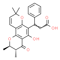 ChemSpider 2D Image | (2E)-3-[(2R,3R)-5-Hydroxy-2,3,8,8-tetramethyl-4-oxo-3,4-dihydro-2H,8H-pyrano[2,3-f]chromen-6-yl]-3-phenylacrylic acid | C25H24O6