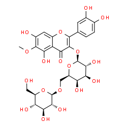 ChemSpider 2D Image | 2-(3,4-Dihydroxyphenyl)-5,7-dihydroxy-6-methoxy-4-oxo-4H-chromen-3-yl 6-O-beta-D-glucopyranosyl-beta-D-galactopyranoside | C28H32O18