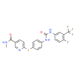 ChemSpider 2D Image | 6-{[4-({[4-Fluoro-3-(trifluoromethyl)phenyl]carbamoyl}amino)phenyl]sulfanyl}-N-methylnicotinamide | C21H16F4N4O2S