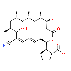ChemSpider 2D Image | (1R,2R)-2-[(2R,4E,6Z,8S,9S,11R,13S,15S,16S)-7-Cyano-8,16-dihydroxy-9,11,13,15-tetramethyl-18-oxooxacyclooctadeca-4,6-dien-2-yl]cyclopentanecarboxylic acid | C28H43NO6