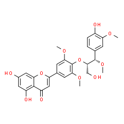 ChemSpider 2D Image | 5,7-Dihydroxy-2-(4-{[(1S,2S)-3-hydroxy-1-(4-hydroxy-3-methoxyphenyl)-1-methoxy-2-propanyl]oxy}-3,5-dimethoxyphenyl)-4H-chromen-4-one | C28H28O11