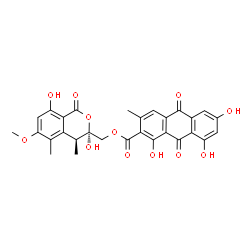 ChemSpider 2D Image | [(3R,4S)-3,8-Dihydroxy-6-methoxy-4,5-dimethyl-1-oxo-3,4-dihydro-1H-isochromen-3-yl]methyl 1,6,8-trihydroxy-3-methyl-9,10-dioxo-9,10-dihydro-2-anthracenecarboxylate | C29H24O12
