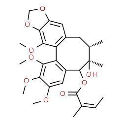 ChemSpider 2D Image | (6R,7S)-6-Hydroxy-1,2,3,13-tetramethoxy-6,7-dimethyl-5,6,7,8-tetrahydrobenzo[3',4']cycloocta[1',2':4,5]benzo[1,2-d][1,3]dioxol-5-yl (2Z)-2-methyl-2-butenoate | C28H34O9