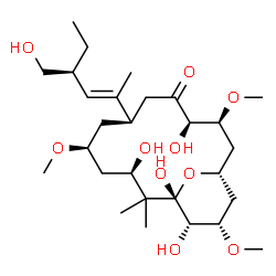 ChemSpider 2D Image | (1R,3S,4R,7R,9S,11R,13S,14S,15S)-4,11,13,14-Tetrahydroxy-7-[(2E,4S)-4-(hydroxymethyl)-2-hexen-2-yl]-3,9,15-trimethoxy-12,12-dimethyl-17-oxabicyclo[11.3.1]heptadecan-5-one | C28H50O10