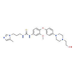 ChemSpider 2D Image | 1-(4-{4-[4-(2-Hydroxyethyl)-1-piperazinyl]phenoxy}-3-methoxyphenyl)-3-[3-(5-methyl-1H-imidazol-1-yl)propyl]thiourea | C27H36N6O3S