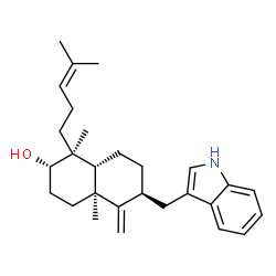 ChemSpider 2D Image | (1S,2S,4aS,6S,8aR)-6-(1H-Indol-3-ylmethyl)-1,4a-dimethyl-5-methylene-1-(4-methyl-3-penten-1-yl)decahydro-2-naphthalenol | C28H39NO