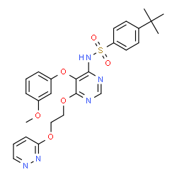 ChemSpider 2D Image | 4-tert-butyl-N-{5-(3-methoxyphenoxy)-6-[2-(pyridazin-3-yloxy)ethoxy]pyrimidin-4-yl}benzenesulfonamide | C27H29N5O6S