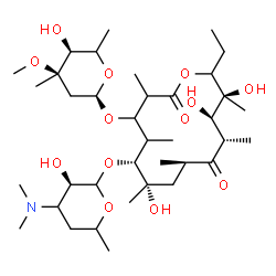 ChemSpider 2D Image | (6R,7S,9R,11S,12R,13S)-6-{[(3R)-4-(Dimethylamino)-3-hydroxy-6-methyltetrahydro-2H-pyran-2-yl]oxy}-14-ethyl-7,12,13-trihydroxy-4-{[(2R,4R,5S)-5-hydroxy-4-methoxy-4,6-dimethyltetrahydro-2H-pyran-2-yl]ox
y}-3,5,7,9,11,13-hexamethyloxacyclotetradecane-2,10-dione | C37H67NO13