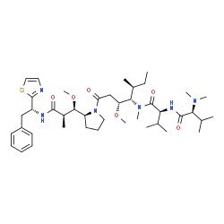 ChemSpider 2D Image | N,N-Dimethyl-L-valyl-N-[(3R,4S,5S)-3-methoxy-1-{(2S)-2-[(1R,2R)-1-methoxy-2-methyl-3-oxo-3-{[(1R)-2-phenyl-1-(1,3-thiazol-2-yl)ethyl]amino}propyl]-1-pyrrolidinyl}-5-methyl-1-oxo-4-heptanyl]-N-methyl-L
-valinamide | C42H68N6O6S