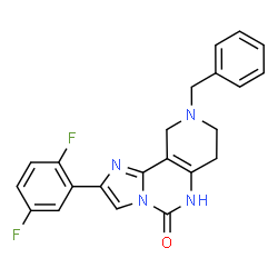 ChemSpider 2D Image | 9-Benzyl-2-(2,5-difluorophenyl)-7,8,9,10-tetrahydroimidazo[1,2-c]pyrido[3,4-e]pyrimidin-5(6H)-one | C22H18F2N4O
