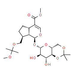 ChemSpider 2D Image | Methyl (1S,4aS,7S,7aS)-1-[(4,6-O-isopropylidene-beta-D-glucopyranosyl)oxy]-7-{[(2-methoxy-2-propanyl)oxy]methyl}-1,4a,5,6,7,7a-hexahydrocyclopenta[c]pyran-4-carboxylate | C24H38O11