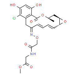 ChemSpider 2D Image | Methyl N-[({(Z)-[(1aR,2E,4E,14R,15aR)-8-chloro-9,11-dihydroxy-14-methyl-12-oxo-1a,7,12,14,15,15a-hexahydro-6H-oxireno[e][2]benzoxacyclotetradecin-6-ylidene]amino}oxy)acetyl]glycinate | C23H25ClN2O9