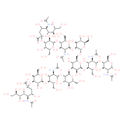 ChemSpider 2D Image | (2S,4S,5R,6R)-5-acetamido-2-[(2S,3R,4S,5S,6R)-2-[(2R,3S,4R,5R,6S)-5-acetamido-6-[(2S,3S,4S,5S,6R)-2-[[(2R,3R,4S,5S,6S)-4-[(2R,3S,4S,5S,6R)-3-[(2S,3R,4R,5S,6R)-3-acetamido-5-[(2S,3R,4S,5S,6R)-4-[(2S,4S,5R,6R)-5-acetamido-2-carboxy-4-hydroxy-6-[(1R,2R)-1,2,3-trihydroxypropyl]tetrahydropyran-2-yl]oxy-3,5-dihydroxy-6-(hydroxymethyl)tetrahydropyran-2-yl]oxy-4-hydroxy-6-(hydroxymethyl)tetrahydropyran-2-yl]oxy-4,5-dihydroxy-6-(hydroxymethyl)tetrahydropyran-2-yl]oxy-6-[(2R,3S,4R,5R,6S)-5-acetamido-6-[(2R,3S,4R,5R)-5-acetamido-4,6-dihydroxy-2-(hydroxymethyl)tetrahydropyran-3-yl]oxy-4-hydroxy-2-(hydroxymethyl)tetrahydropyran-3-yl]oxy-3,5-dihydroxy-tetrahydropyran-2-yl]methoxy]-4,5-dihydroxy-6-(hydroxymethyl)tetrahydropyran-3-yl]oxy-4-hydroxy-2-(hydroxymethyl)tetrahydropyran-3-yl]oxy-3,5-dihydroxy-6-(hydroxymethyl)tetrahydropyran-4-yl]oxy-4-hydroxy-6-[(1R,2R)-1,2,3-trihydroxypropyl]tetrahydropyran-2-carboxylic acid | C84H138N6O62
