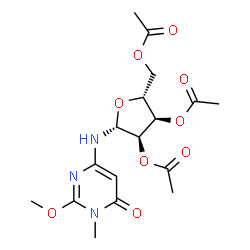 ChemSpider 2D Image | 2,3,5-Tri-O-acetyl-N-(2-methoxy-1-methyl-6-oxo-1,6-dihydro-4-pyrimidinyl)-beta-D-ribofuranosylamine | C17H23N3O9