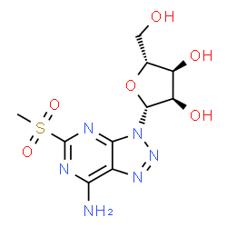 ChemSpider 2D Image | 5-(Methylsulfonyl)-3-(beta-D-ribofuranosyl)-3H-[1,2,3]triazolo[4,5-d]pyrimidin-7-amine | C10H14N6O6S