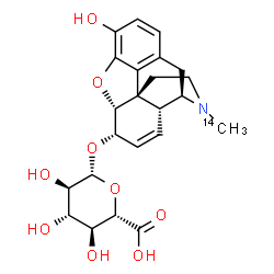 ChemSpider 2D Image | (5alpha,6alpha)-3-Hydroxy-17-(~14~C)methyl-7,8-didehydro-4,5-epoxymorphinan-6-yl beta-D-glucopyranosiduronic acid | C2214CH27NO9