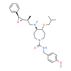 ChemSpider 2D Image | (4R,5R)-4-Isobutoxy-N-(4-methoxybenzyl)-5-(methyl{(2S)-2-[(2S,3S)-3-phenyl-2-oxiranyl]propyl}amino)-1-azepanecarboxamide | C31H45N3O4